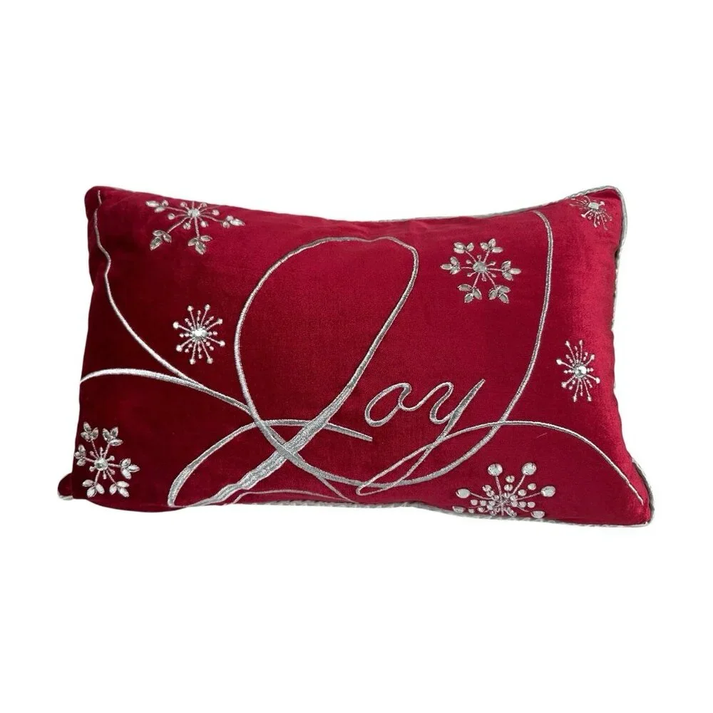 Pier 1 Imports Christmas Pillow Red Velvet Silver Snowflake Holiday Deco
